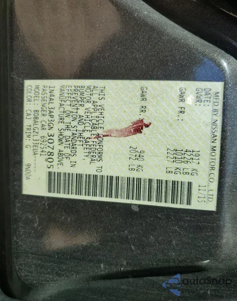 2016 Nissan Altima 2.5 from USA, damaged, VIN 1N4AL3AP3GN307805